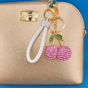 🍒 PINK OR RED Designer-Inspired Rhinestone Cherries Keychain/ Purse/Bag Charm